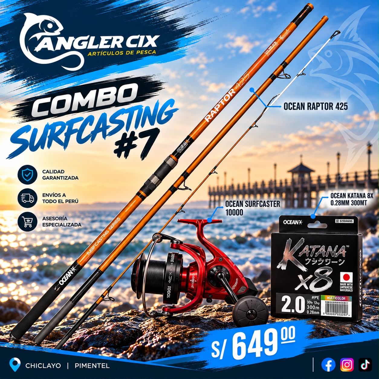COMBO SURFCASTING OCEAN RAPTOR 425 / 120 - 250 g + Ocean Sufcaster 10000