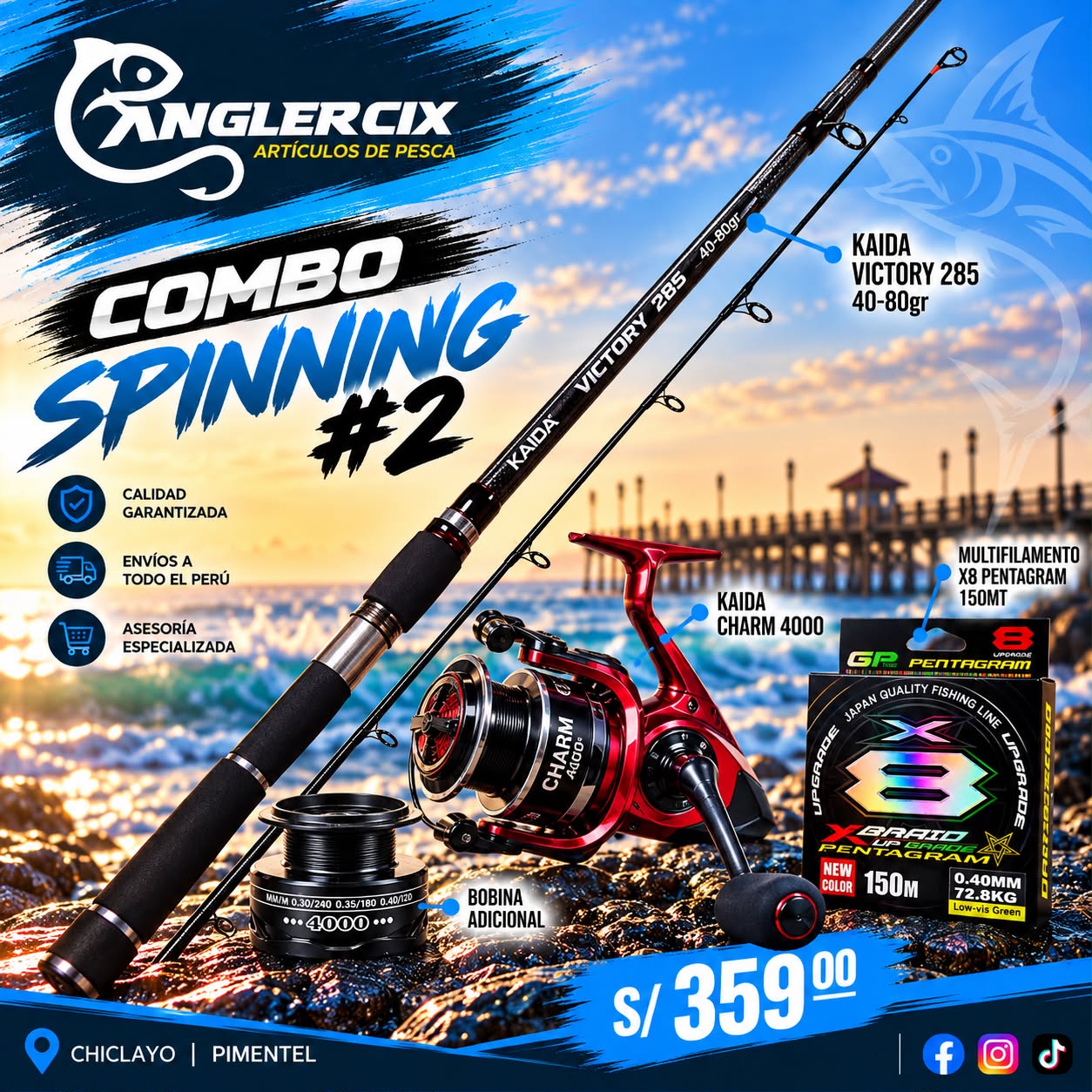 COMBO SPINNING KAIDA VICTORY 285 40-80GR + KAIDA CHARM 4000